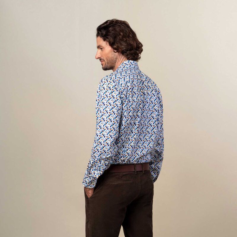 Rembrandt Sinatra White Blue & Beige Geo Print Shirt image number 1